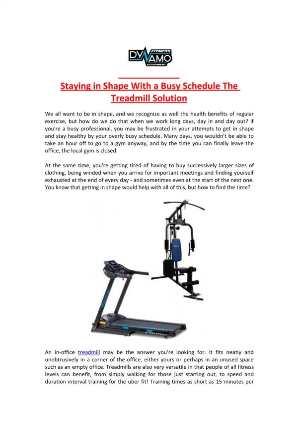 Staying in Shape With a Busy Schedule The Treadmill Solution