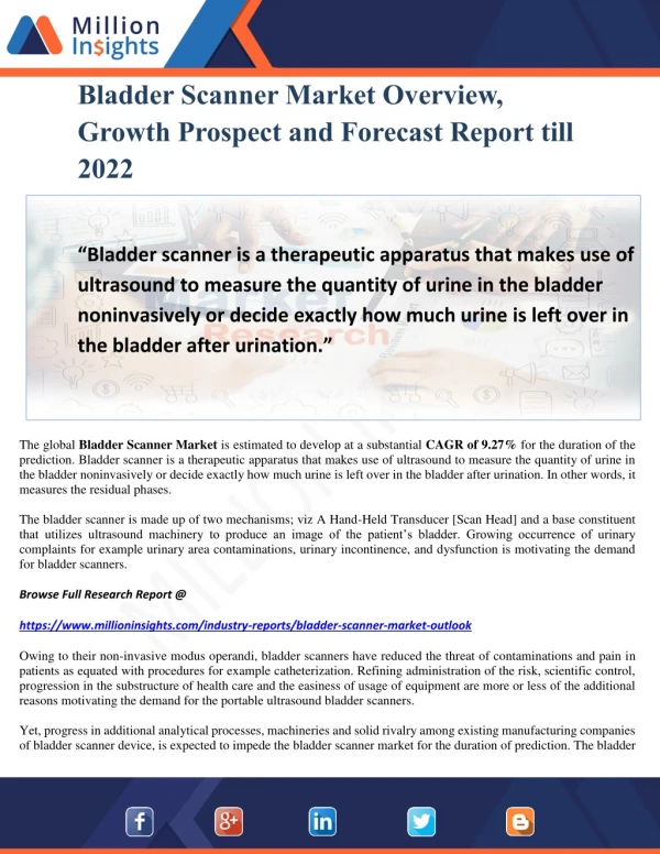 Bladder Scanner Market Overview, Growth Prospect and Forecast Report till 2022