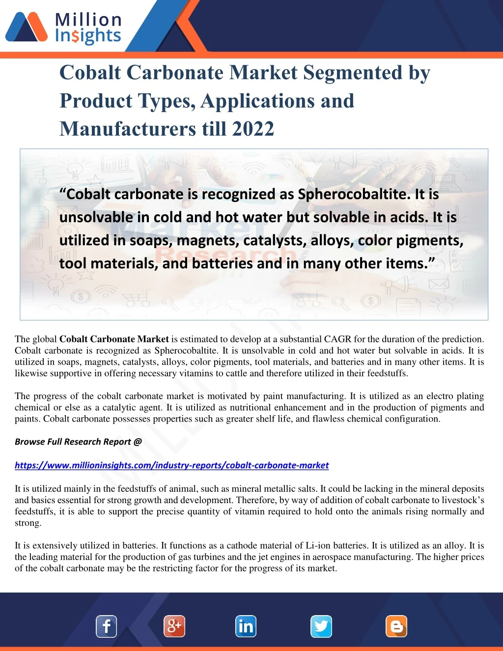 cobalt carbonate market segmented by product