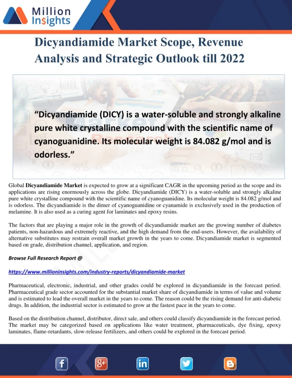 Dicyandiamide Market Scope, Revenue Analysis and Strategic Outlook till 2022