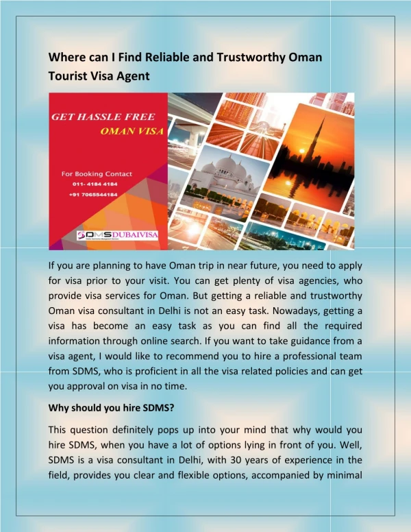 Where can I Find Reliable and Trustworthy Oman Tourist Visa Agent