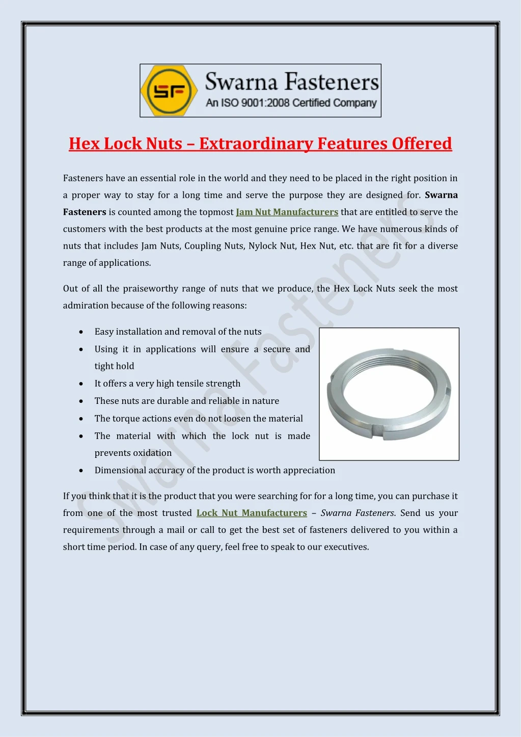 hex lock nuts extraordinary features offered