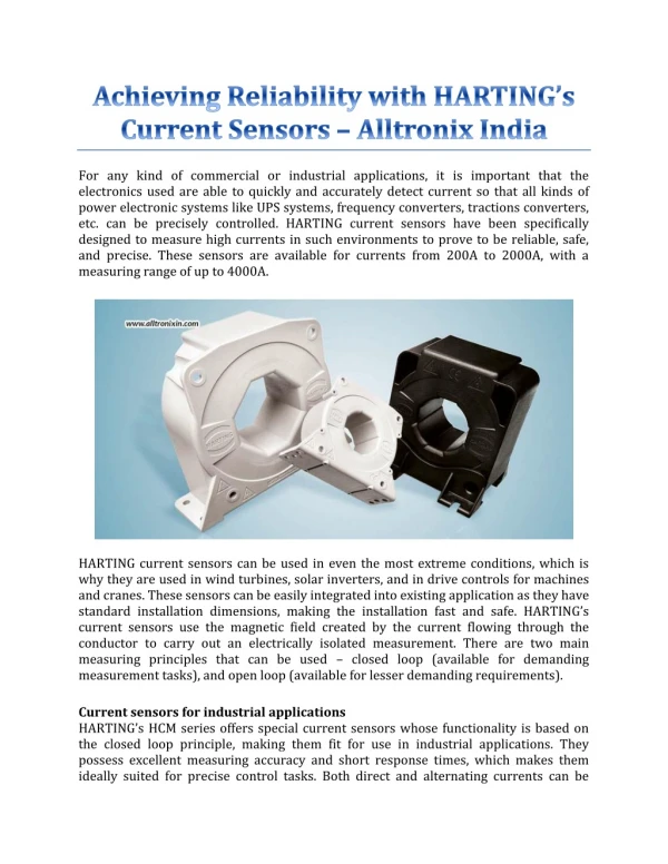 chieving Reliability With HARTING’s Current Sensors – Alltronix India