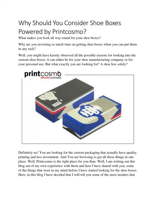 Why Should You Consider Shoe Boxes Powered by Printcosmo