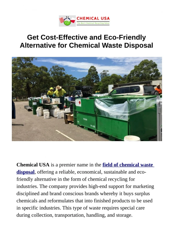 Get Cost-Effective and Eco-Friendly Alternative for Chemical Waste Disposal