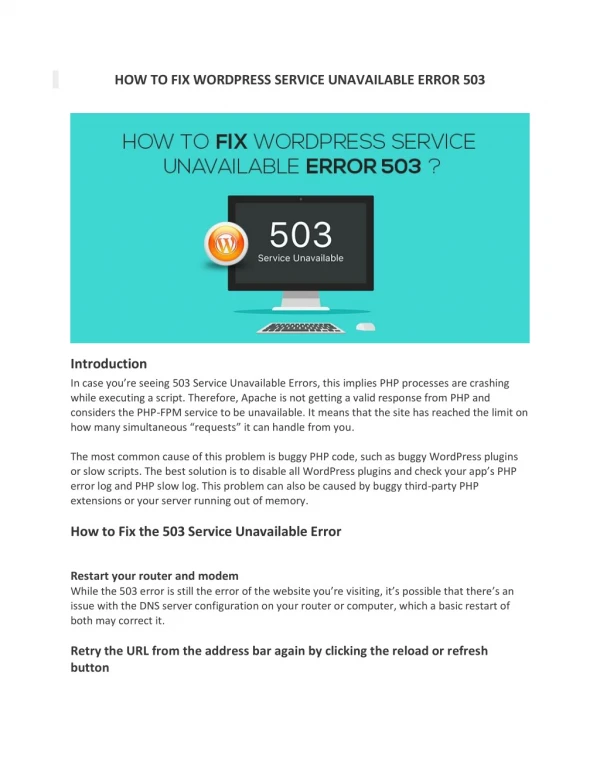 Call: 1-800-556-3577 How to fix 503 service temporarily unavailable WordPress