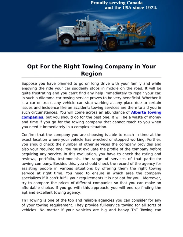 Opt For the Right Towing Company in Your Region