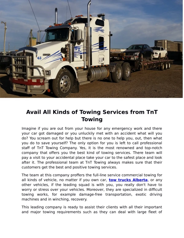 Avail All Kinds of Towing Services from TnT Towing