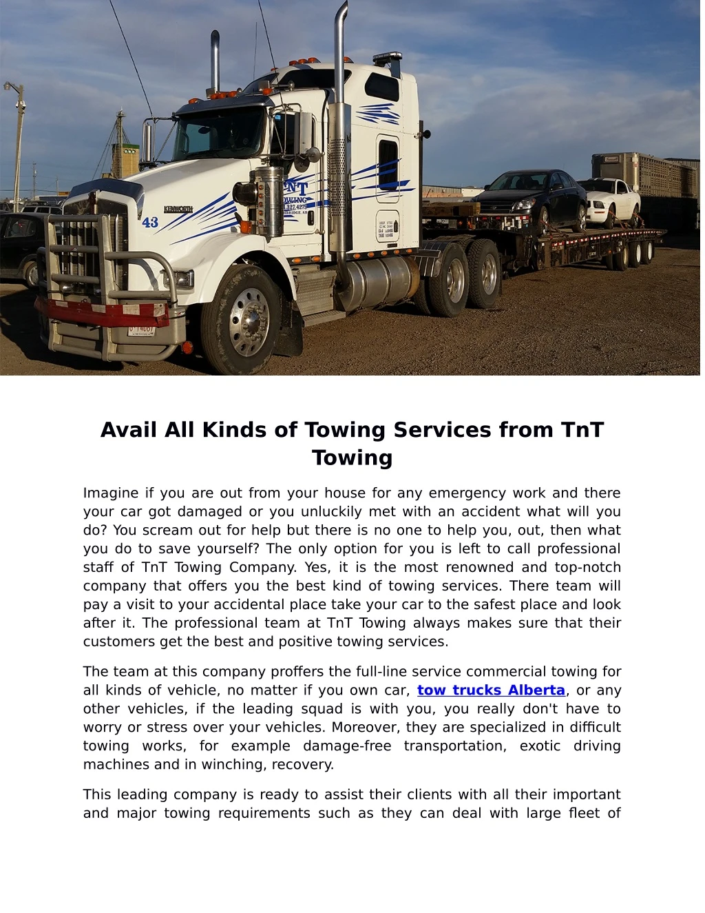 avail all kinds of towing services from tnt towing