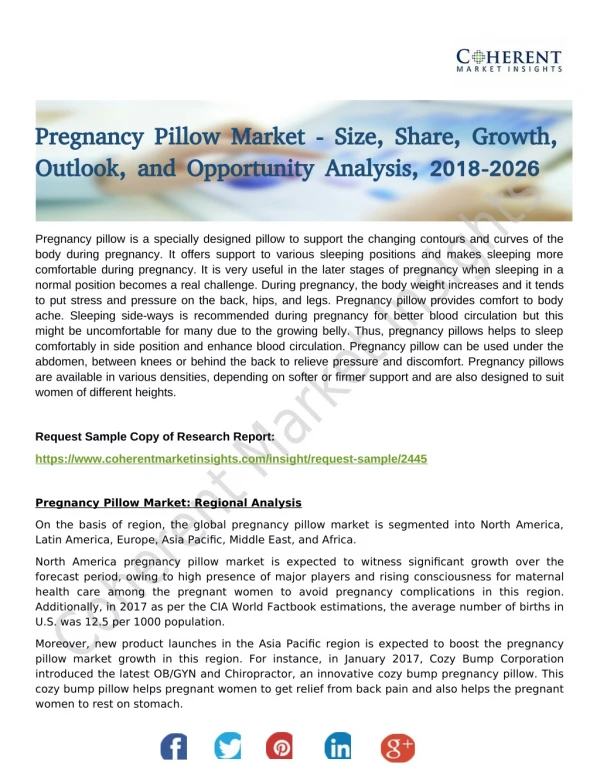 Pregnancy Pillow Market to Reflect a Holistic Expansion During 2018-2026