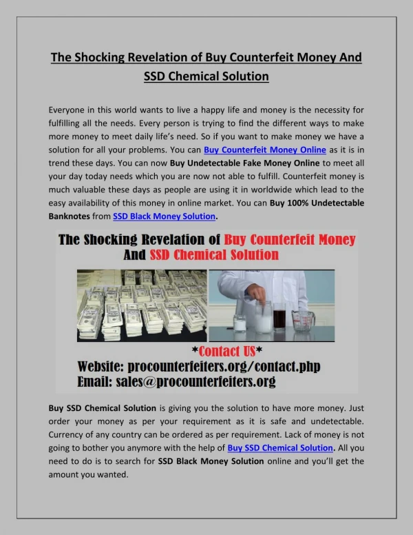 The Shocking Revelation of Buy Counterfeit Money And SSD Chemical Solution