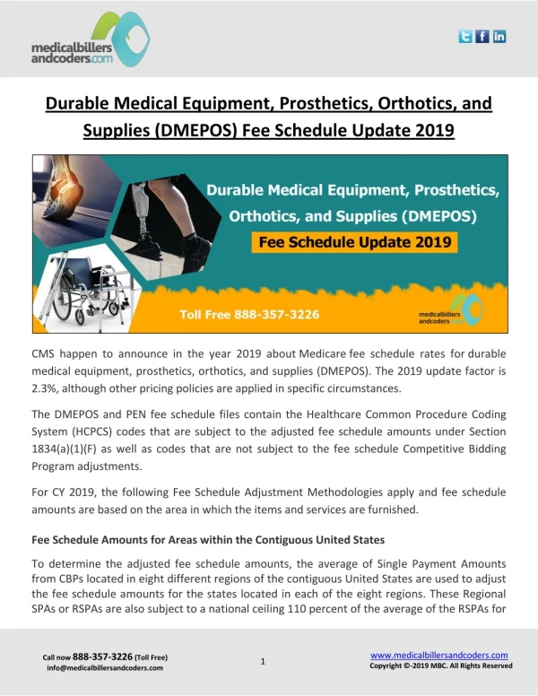 Durable Medical Equipment, Prosthetics, Orthotics, and Supplies (DMEPOS) Fee Schedule Update 2019