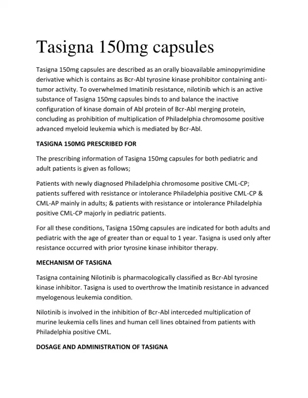 Tasigna (nilotinib) |tasigna side effects |tasigna cost |Tasigna 150mg capsules