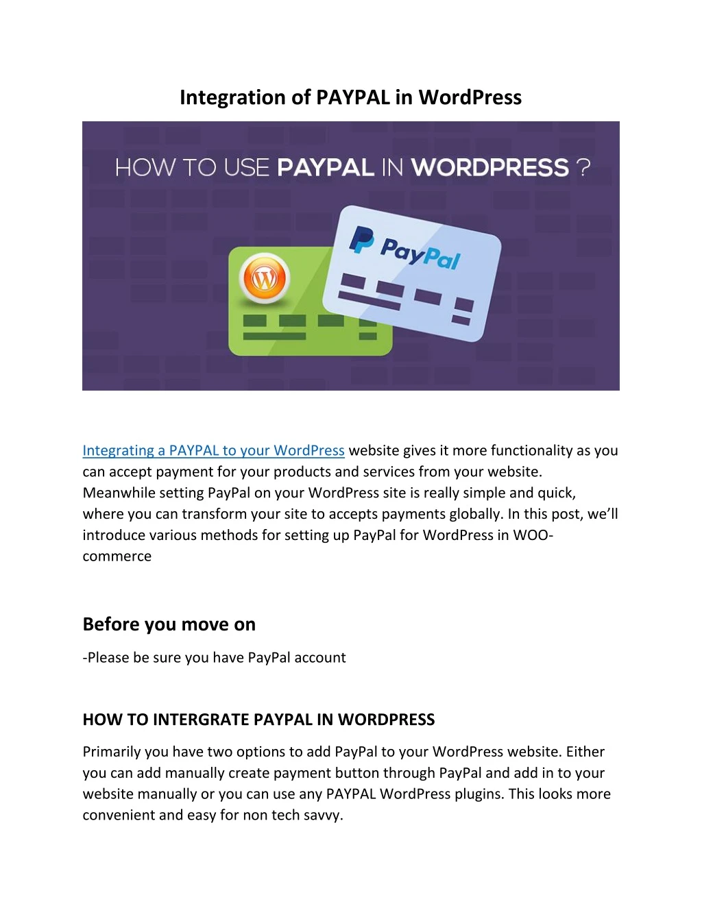 integration of paypal in wordpress