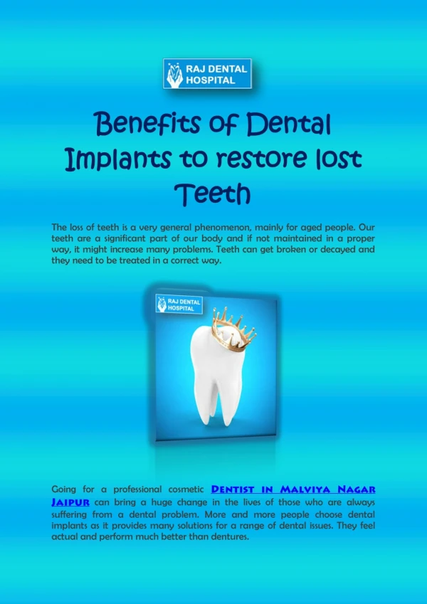 Benefits of Dental Implants to restore lost Teeth