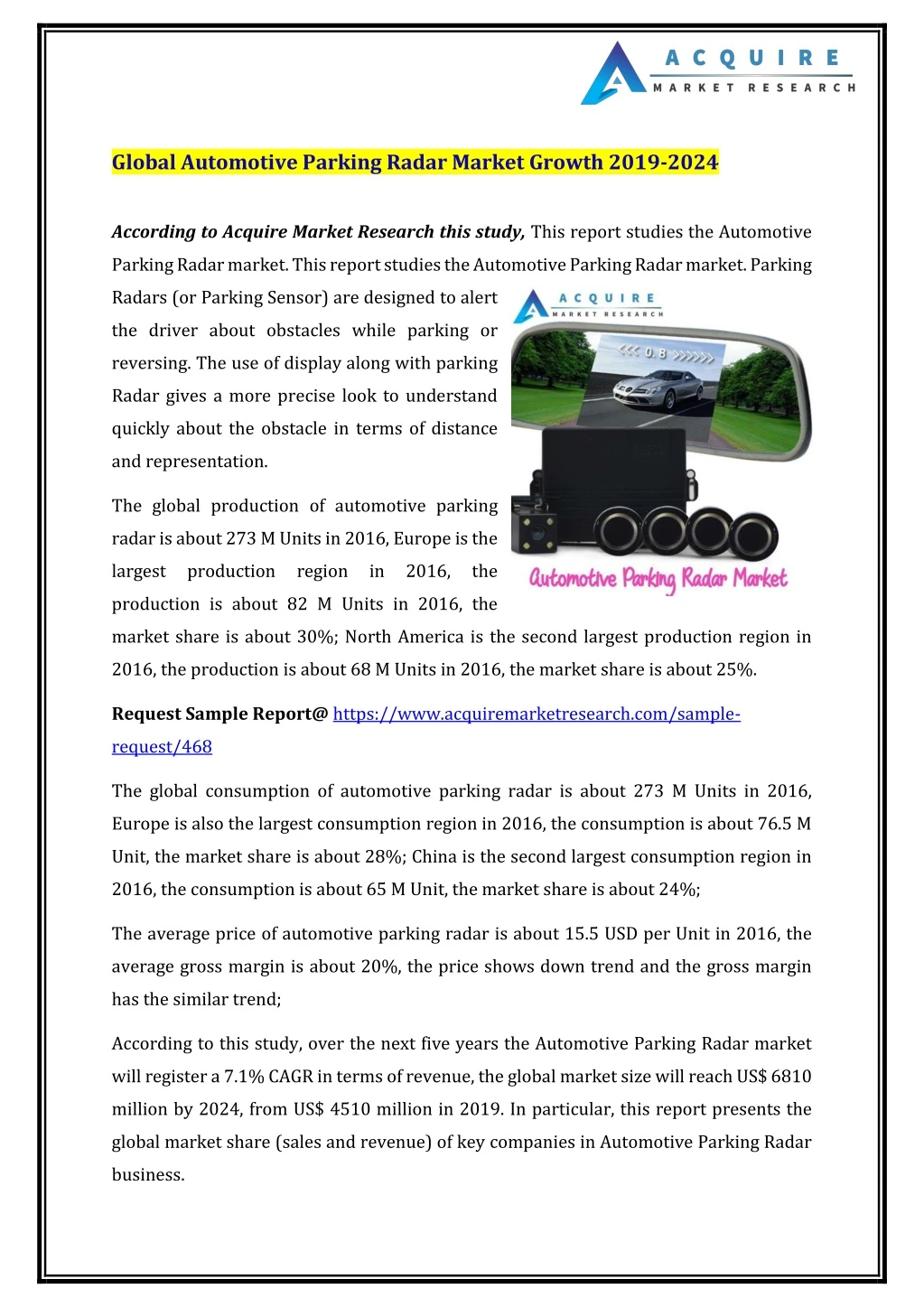 global automotive parking radar market growth