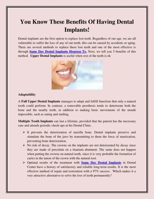 You Know These Benefits Of Having Dental Implants!