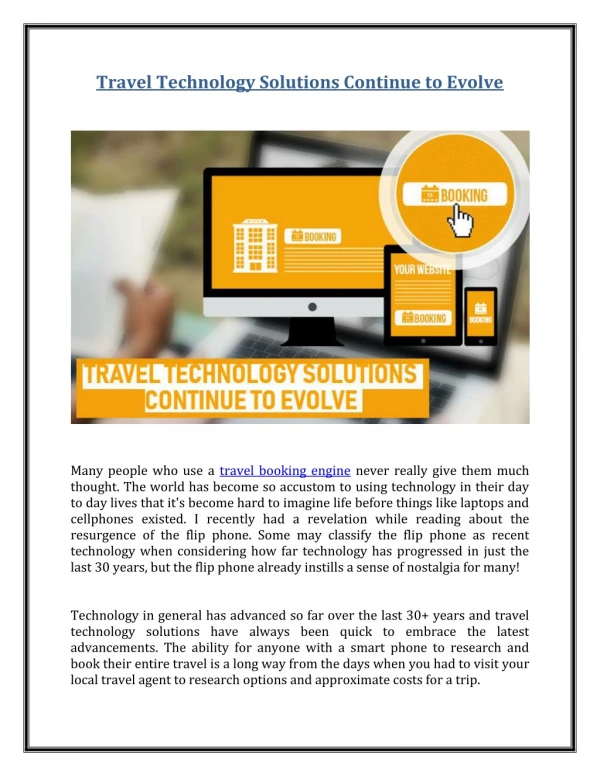 Travel Technology Solutions Continue to Evolve