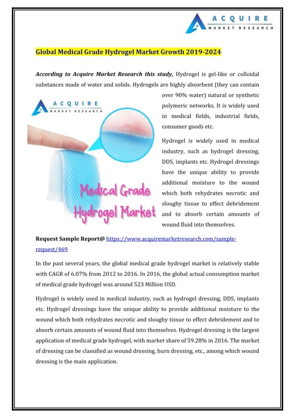 Global Medical Grade Hydrogel Market Growth 2019 2024