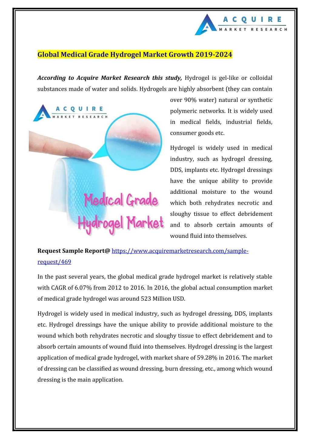 global medical grade hydrogel market growth 2019