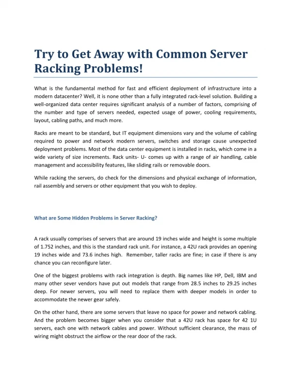 Try to Get Away with Common Server Racking Problems!