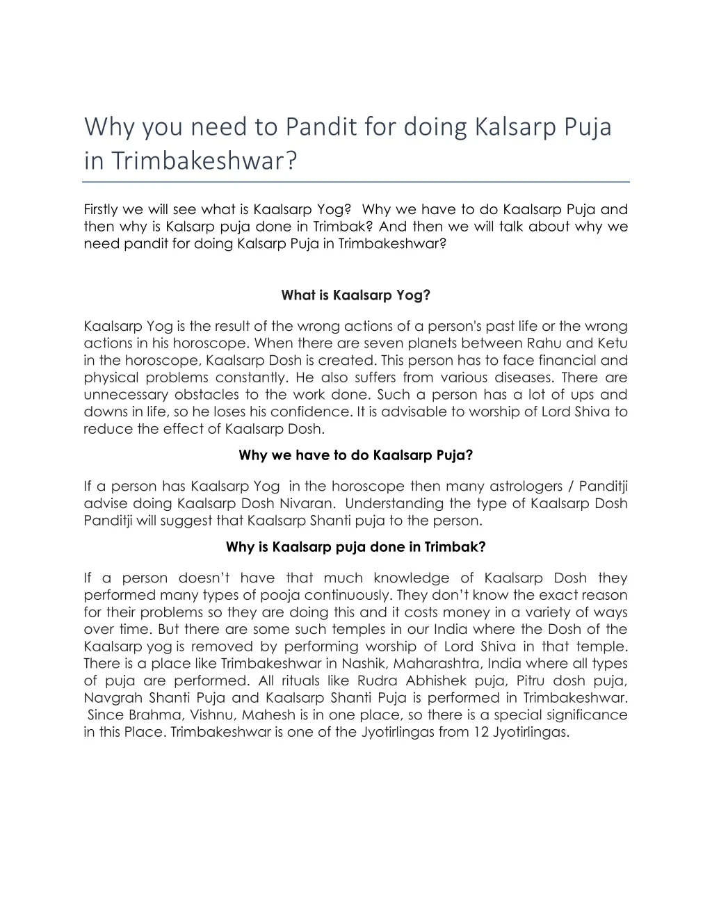 why you need to pandit for doing kalsarp puja