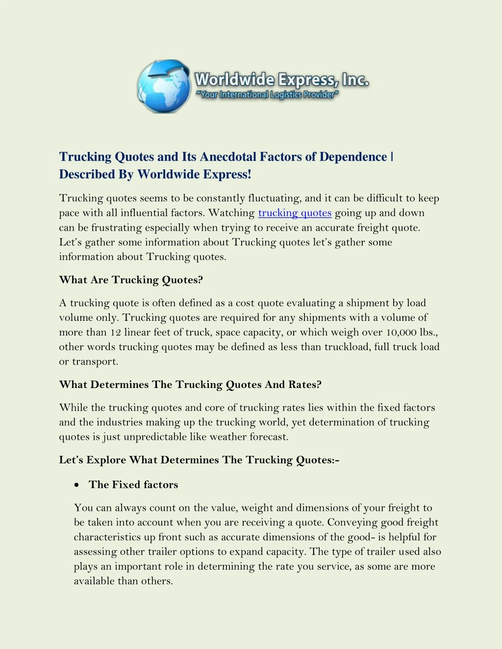 trucking quotes and its anecdotal factors