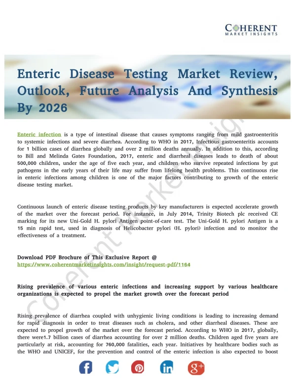 Enteric Disease Testing Market Briefing And Future Outlook 2018 To 2026