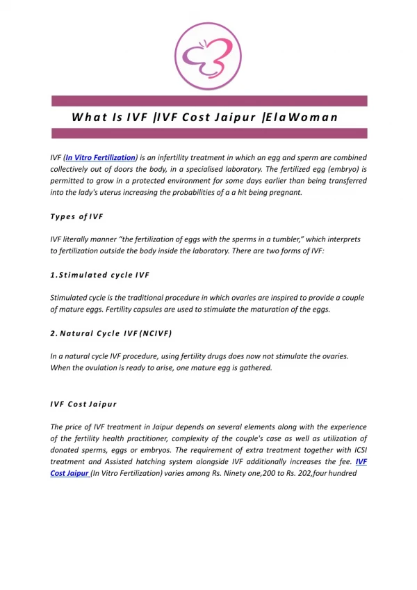 What Is IVF | IVF Cost Jaipur | ElaWoman