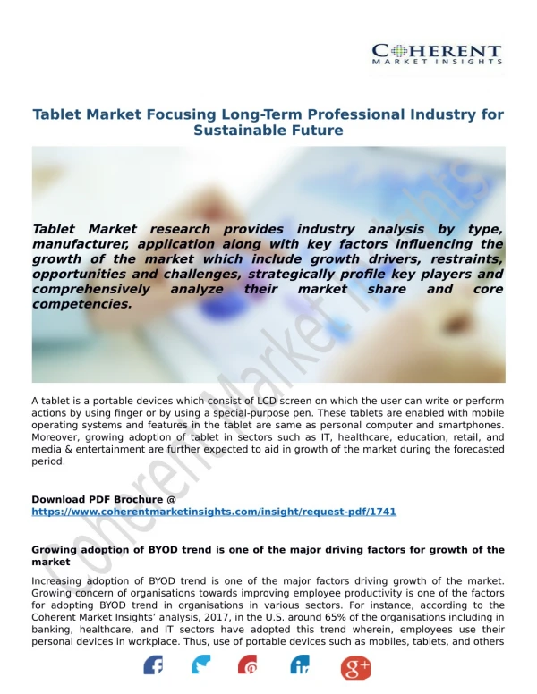 Tablet Market Focusing Long-Term Professional Industry for Sustainable Future