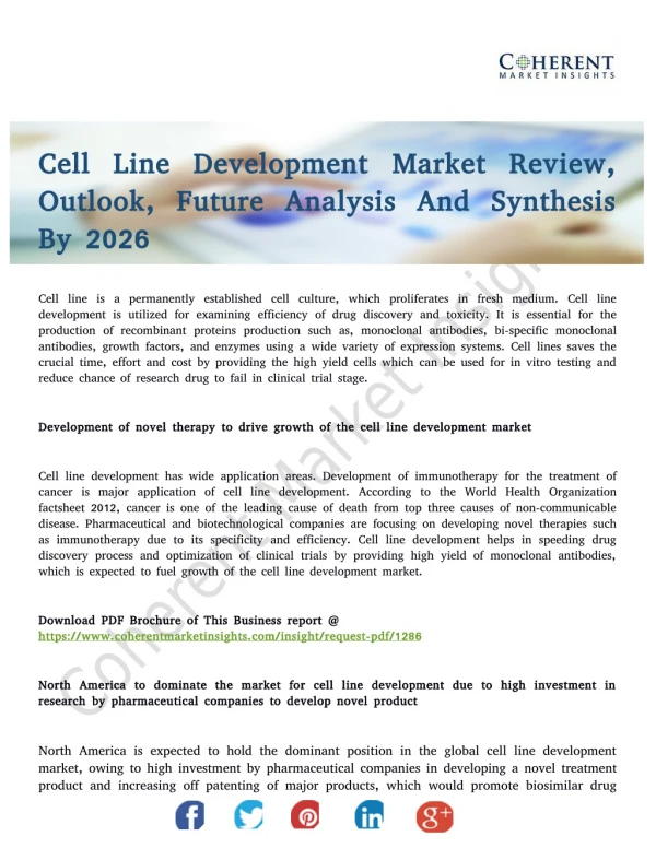 Cell Line Development Market Is Progressing Towards A Strong Growth By 2026