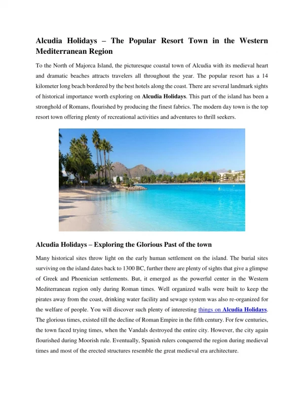 Top Attractions to Explore on Alcudia Holidays