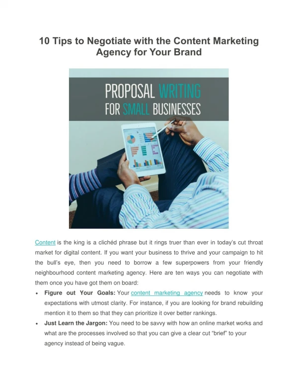 10 Tips to Negotiate with the Content Marketing Agency for Your Brand