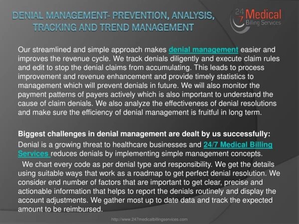 Denial Management- Prevention, Analysis, Tracking and Trend Management