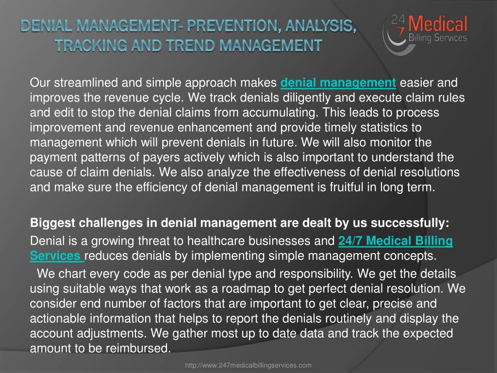 denial management prevention analysis tracking and trend management