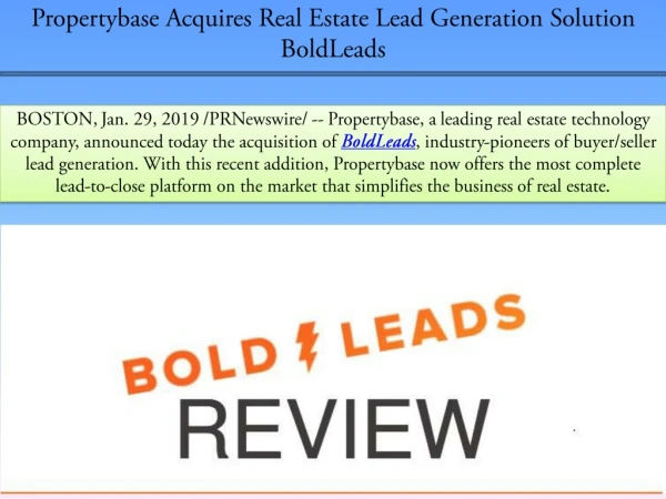 Propertybase Acquires Real Estate Lead Generation Solution BoldLeads