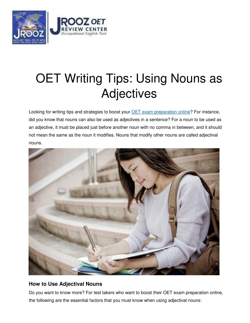 oet writing tips using nouns as adjectives