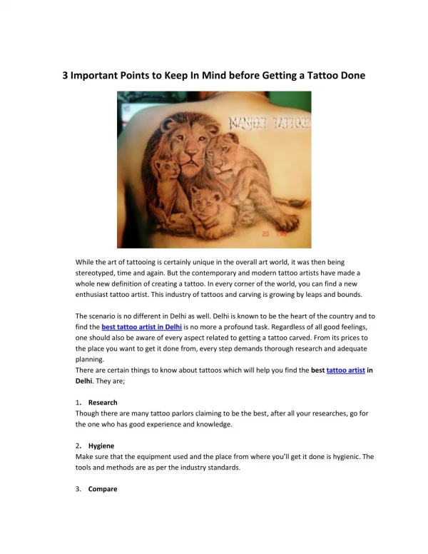 3 Important Points to Keep In Mind before Getting a Tattoo Done