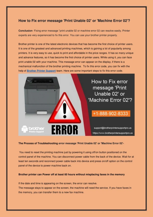 How to Fix error message 'Print Unable 02' or 'Machine Error 02'?