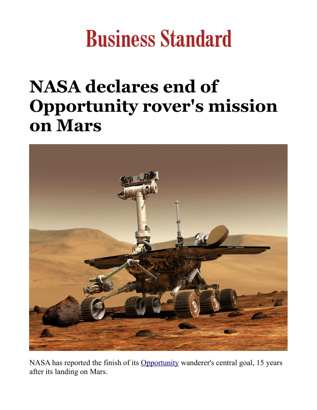 nasa declares end of opportunity rover s mission