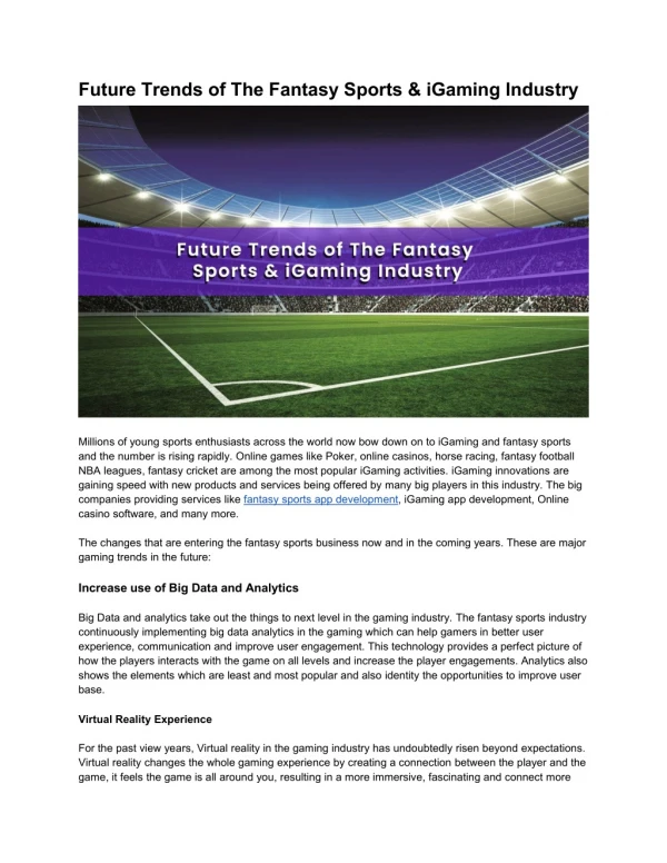 Future Trends of The Fantasy Sports & iGaming Industry