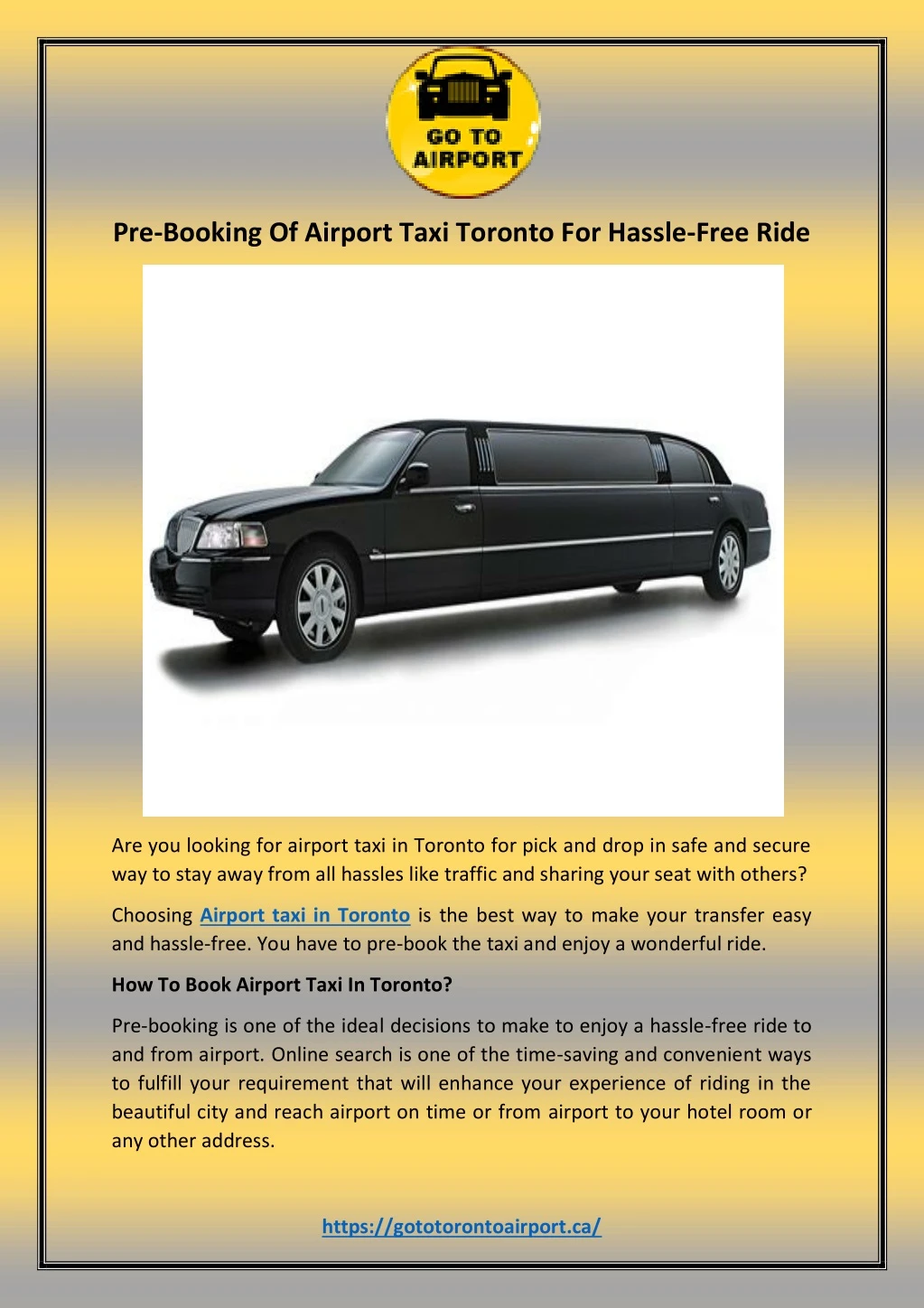 pre booking of airport taxi toronto for hassle