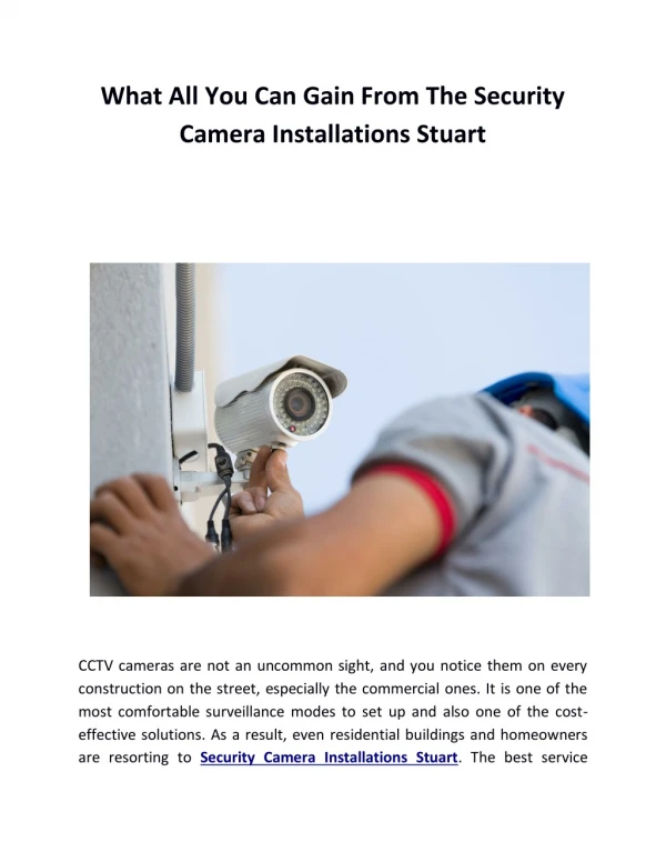 What All You Can Gain From The Security Camera Installations Stuart