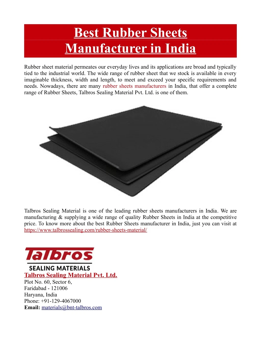 best rubber sheets manufacturer in india