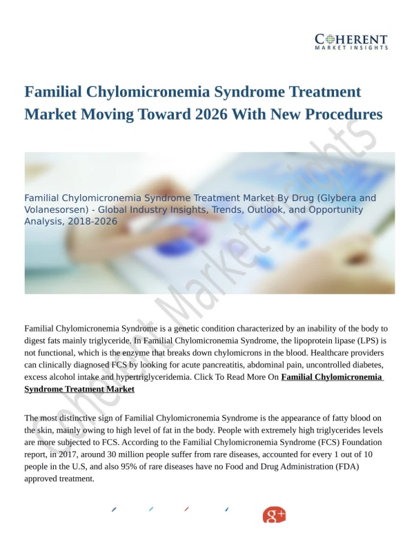 Familial Chylomicronemia Syndrome Treatment Market New Business Opportunities and Investment Research Report 2018-2026