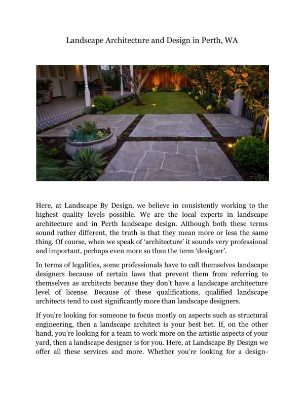 Landscape Architecture and Design in Perth, WA