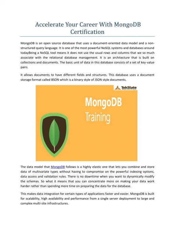 Learn MongoDB Training By Real-Time Experts