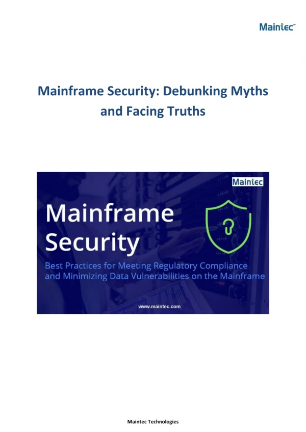 Mainframe Security: Debunking Myths and Facing Truths