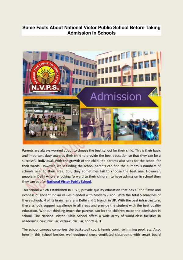 Some Facts About National Victor Public School Before Taking Admission In Schools