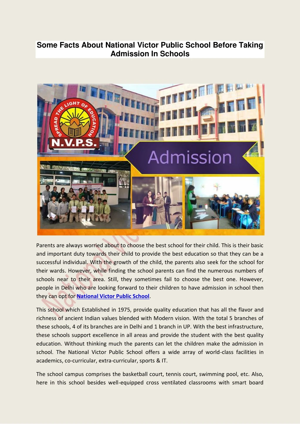 some facts about national victor public school